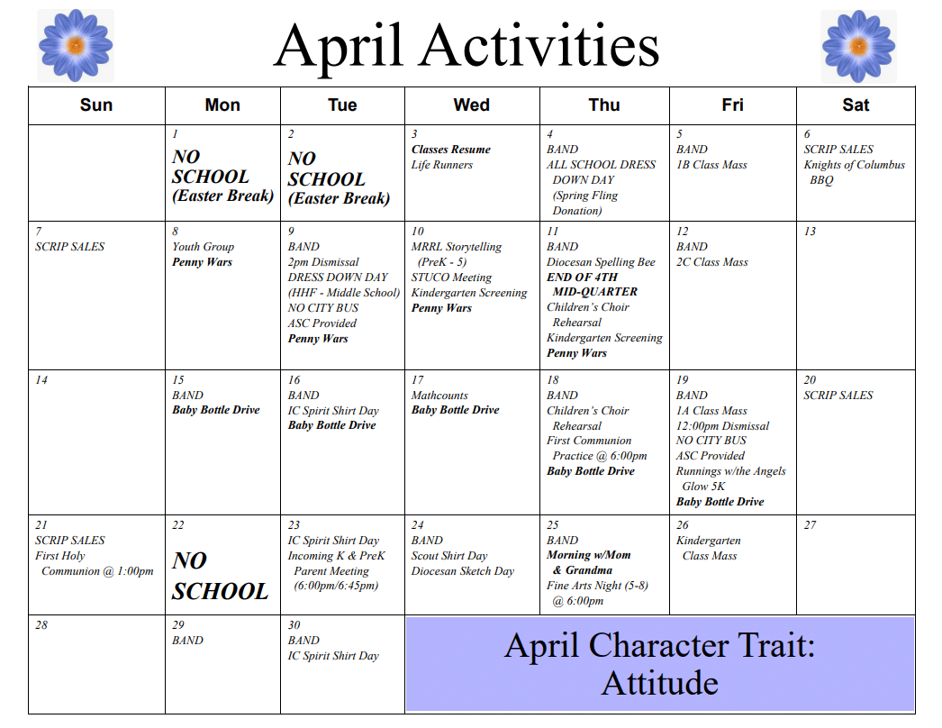 April Activities Calendar | Immaculate Conception (Jefferson City)